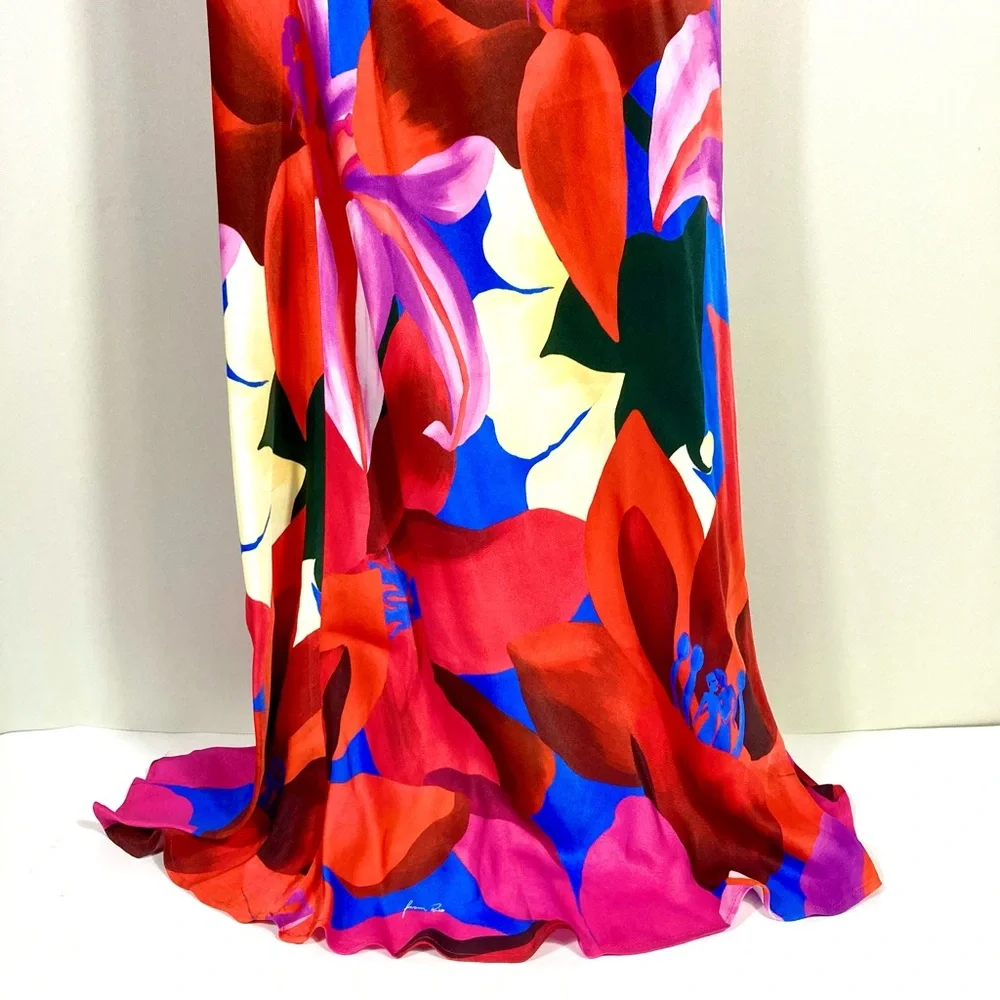 *SOLD* Farm Rio Watercolor Floral Slip Satin Maxi Dress Floral Blue Small NEW - Picture 12 of 15